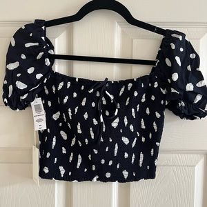 Wilfred Navy White Smocked Crop Blouse